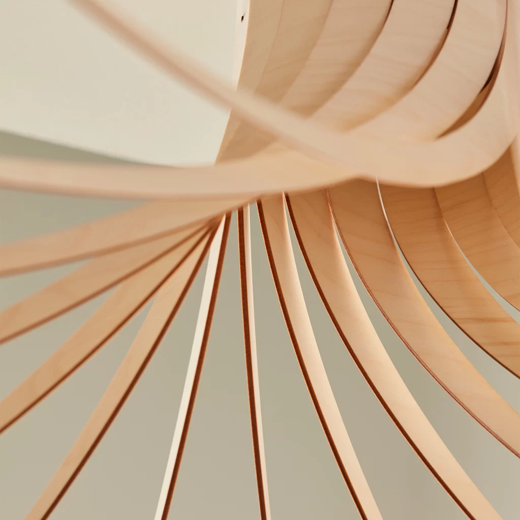 Suspension Unique En Bois Peint Et Tressé – Luminaire Designer, Douille E27